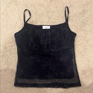 Navy Patterned Mesh Layered Camisole